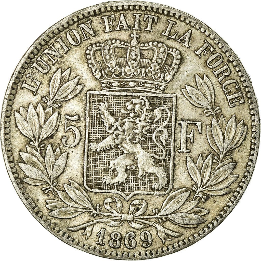 Coin, Belgium, Leopold II, 5 Francs, 5 Frank, 1869, VF(20-25), Silver, KM:24