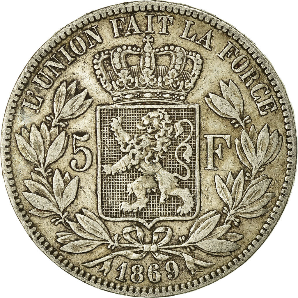 Coin, Belgium, Leopold II, 5 Francs, 5 Frank, 1869, VF(20-25), Silver, KM:24