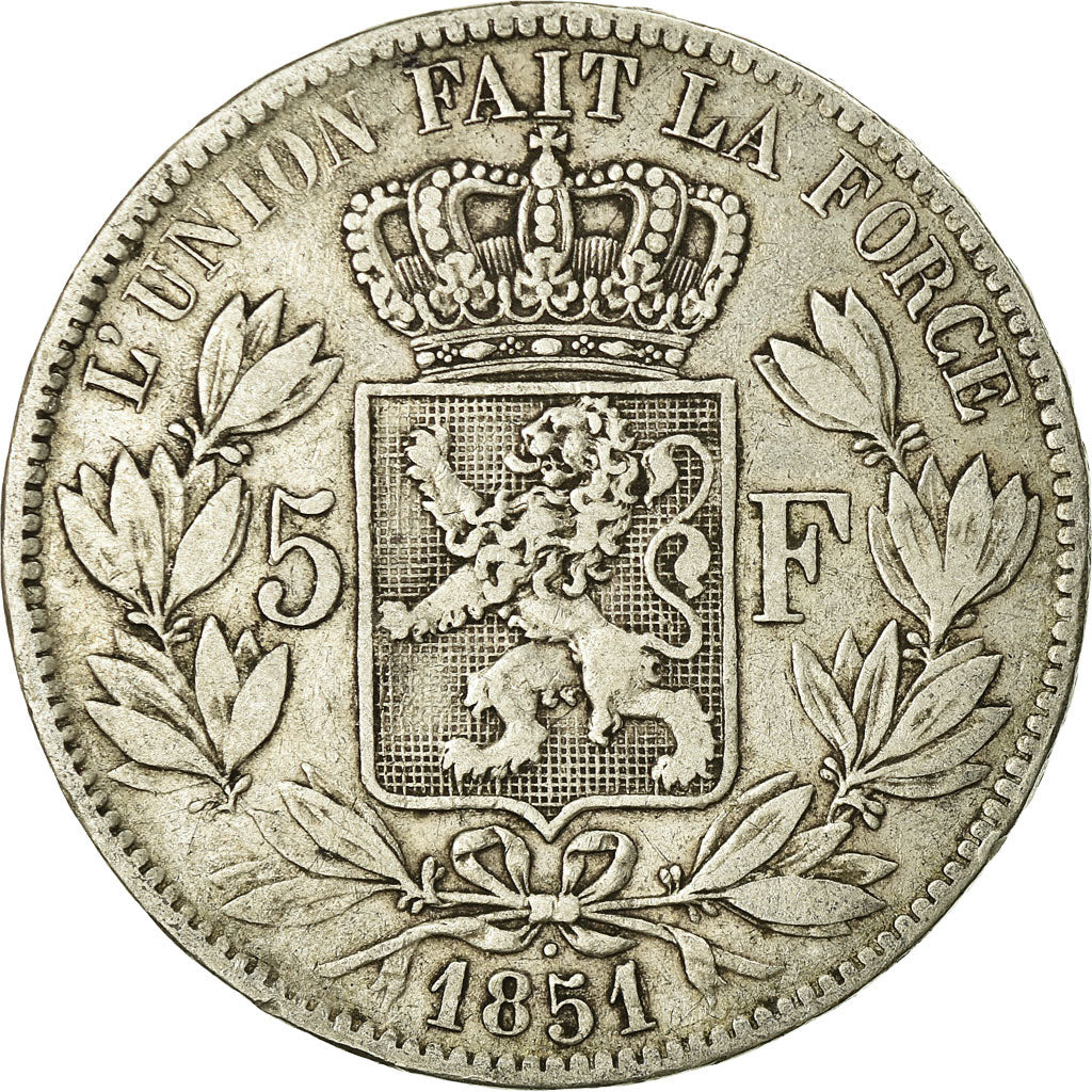 Coin, Belgium, Leopold I, 5 Francs, 5 Frank, 1851, VF(30-35), Silver, KM:17