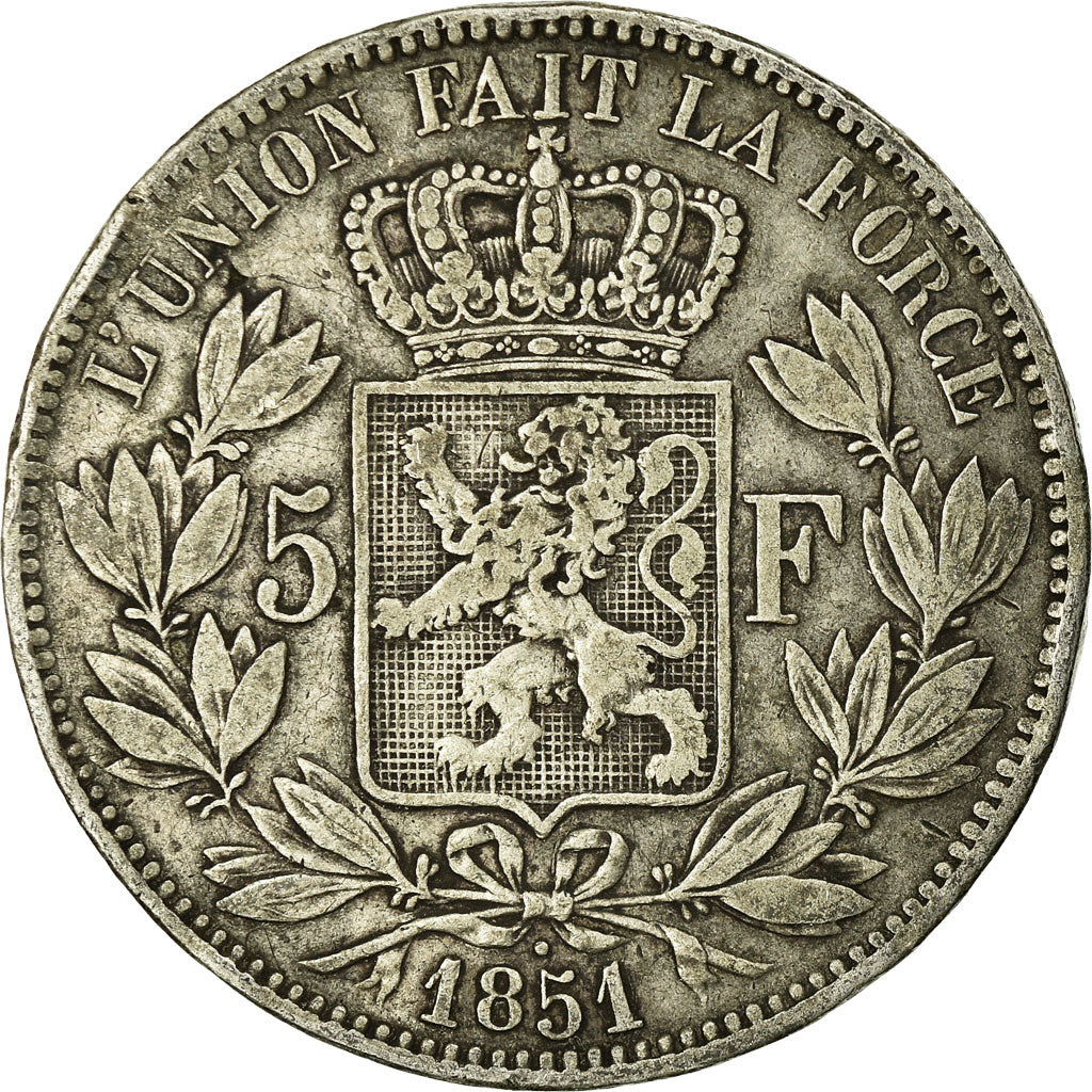Coin, Belgium, Leopold I, 5 Francs, 5 Frank, 1851, VF(30-35), Silver, KM:17