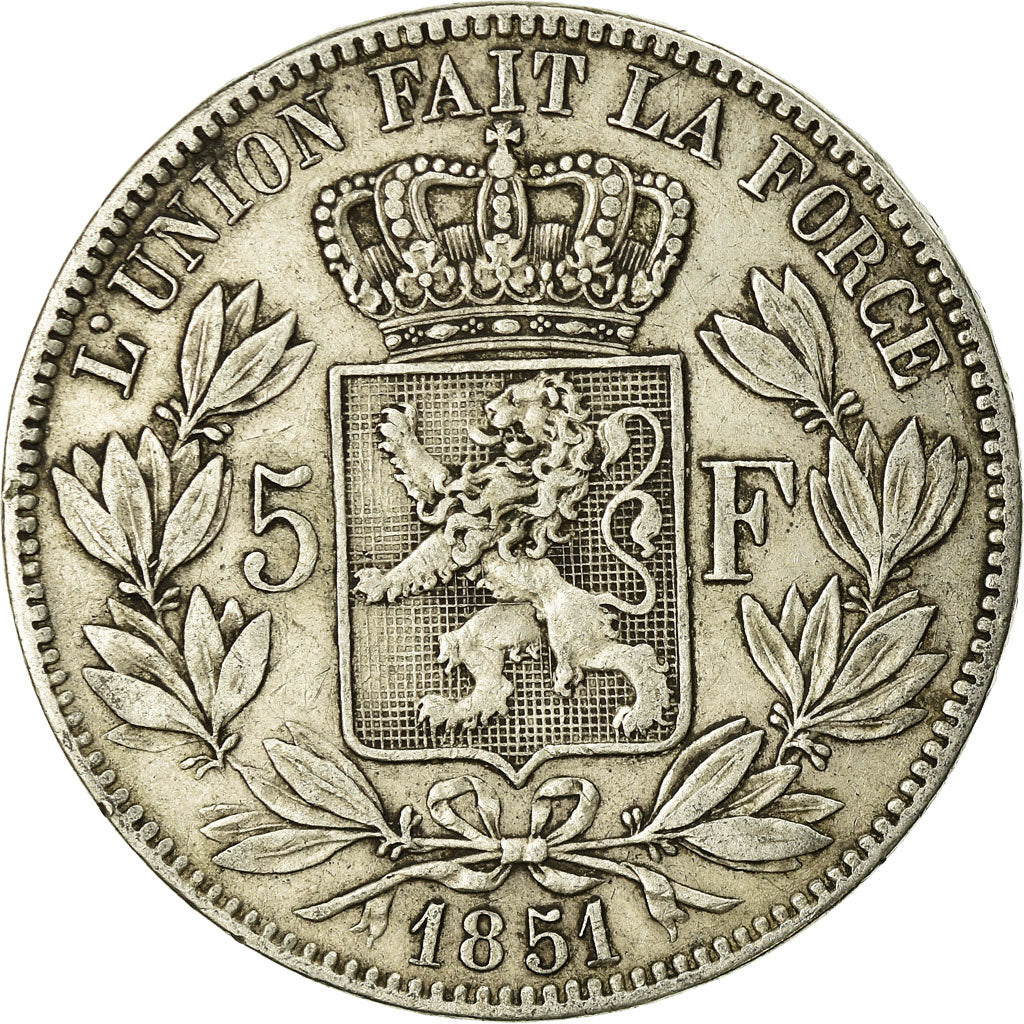 Coin, Belgium, Leopold I, 5 Francs, 5 Frank, 1851, VF(30-35), Silver, KM:17