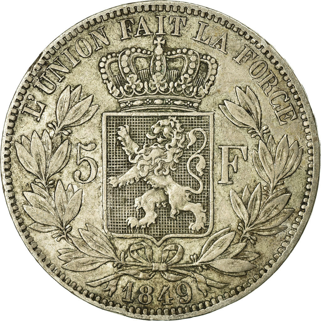 Münze, Belgien, Leopold I, 5 Francs, 5 Frank, 1849, S+, Silber, KM:17