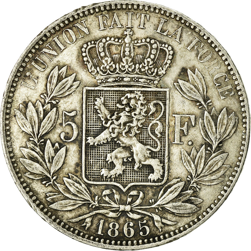 Moneta, Belgio, Leopold I, 5 Francs, 5 Frank, 1865, BB, Argento, KM:17