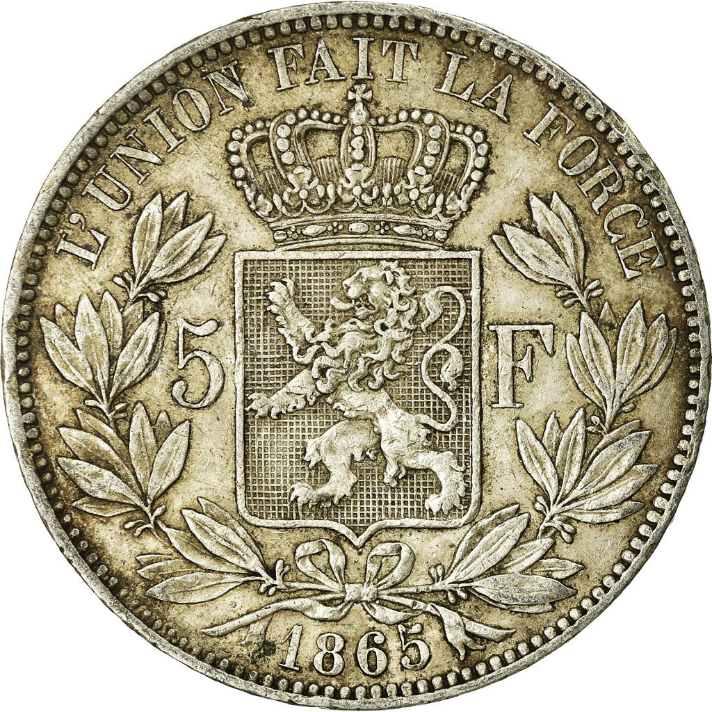Coin, Belgium, Leopold I, 5 Francs, 5 Frank, 1865, VF(20-25), Silver, KM:17