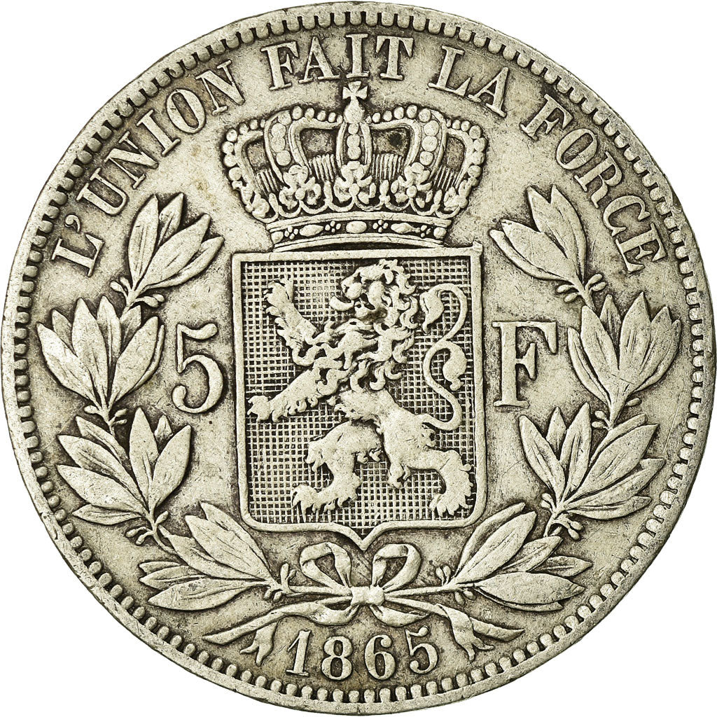 Moneta, Belgio, Leopold I, 5 Francs, 5 Frank, 1865, MB, Argento, KM:17
