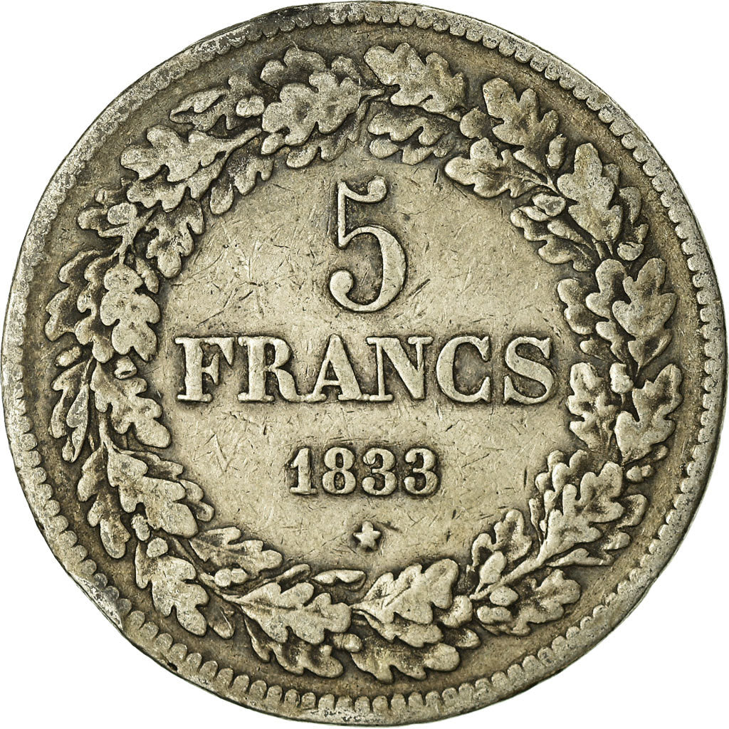 Coin, Belgium, Leopold I, 5 Francs, 5 Frank, 1833, VF(30-35), Silver, KM:3.1