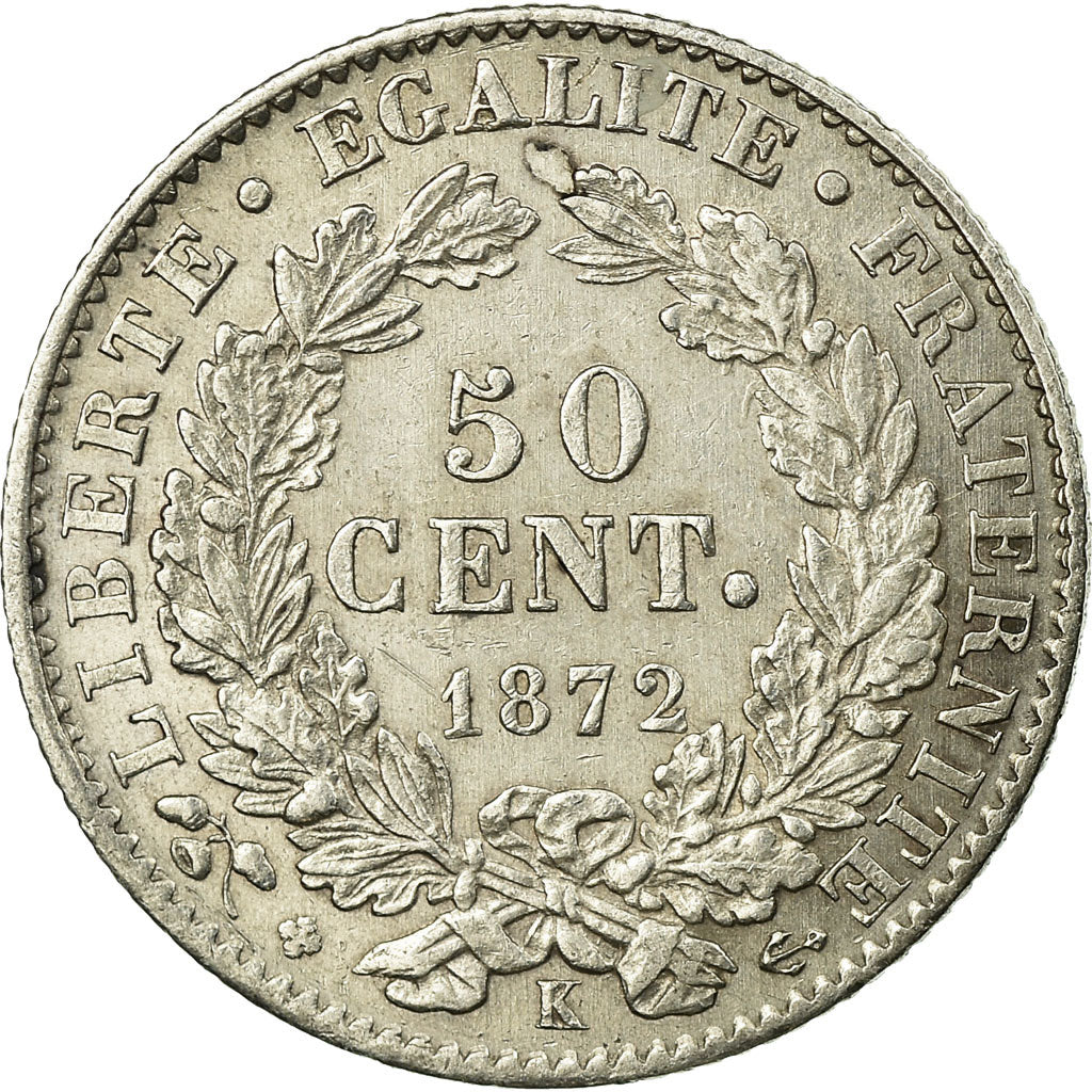 France, 50 Centimes, Cérès, 1872, Bordeaux, Silver, AU(55-58), Gadoury:419a