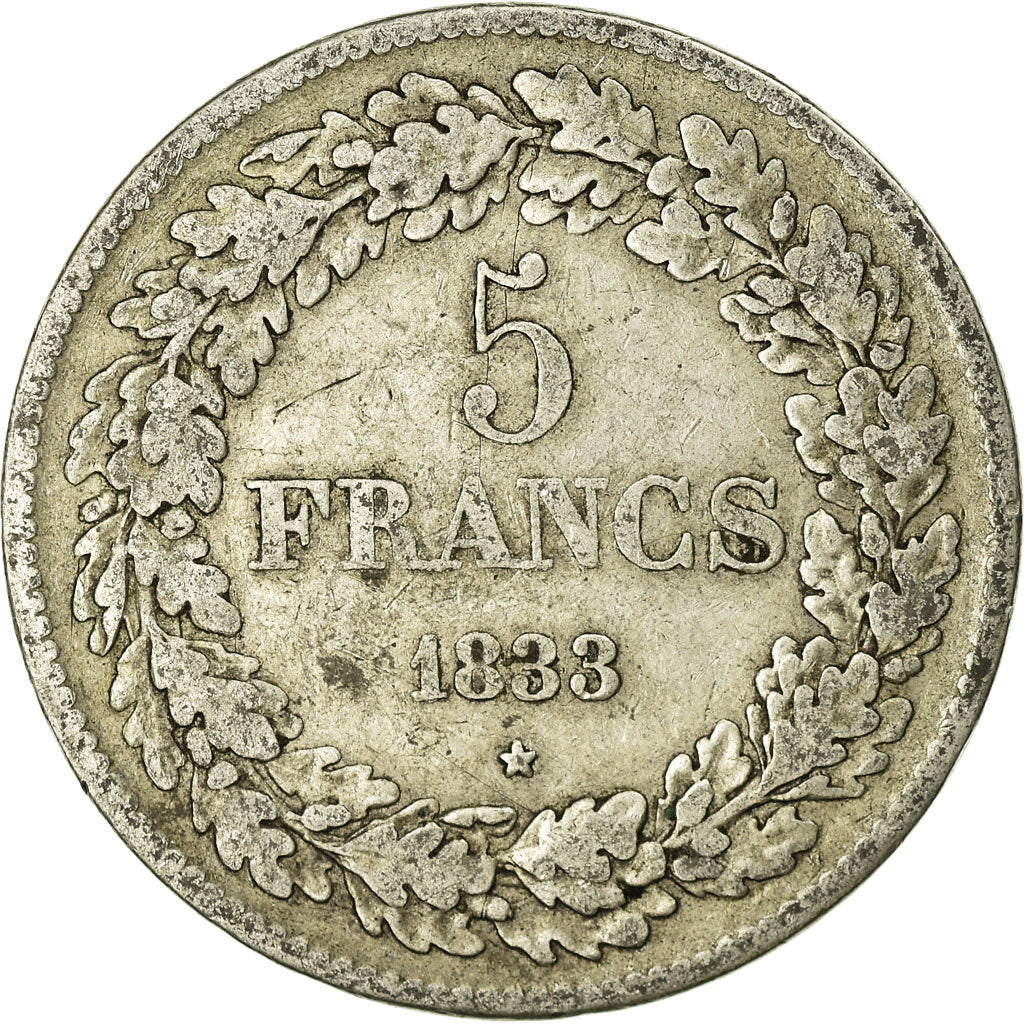 Moneta, Belgio, Leopold I, 5 Francs, 5 Frank, 1833, MB, Argento, KM:3.1