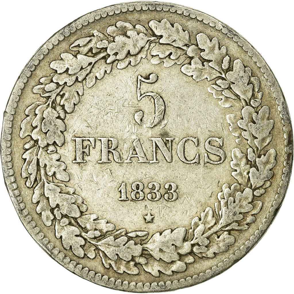 Coin, Belgium, Leopold I, 5 Francs, 5 Frank, 1833, VF(20-25), Silver, KM:3.1