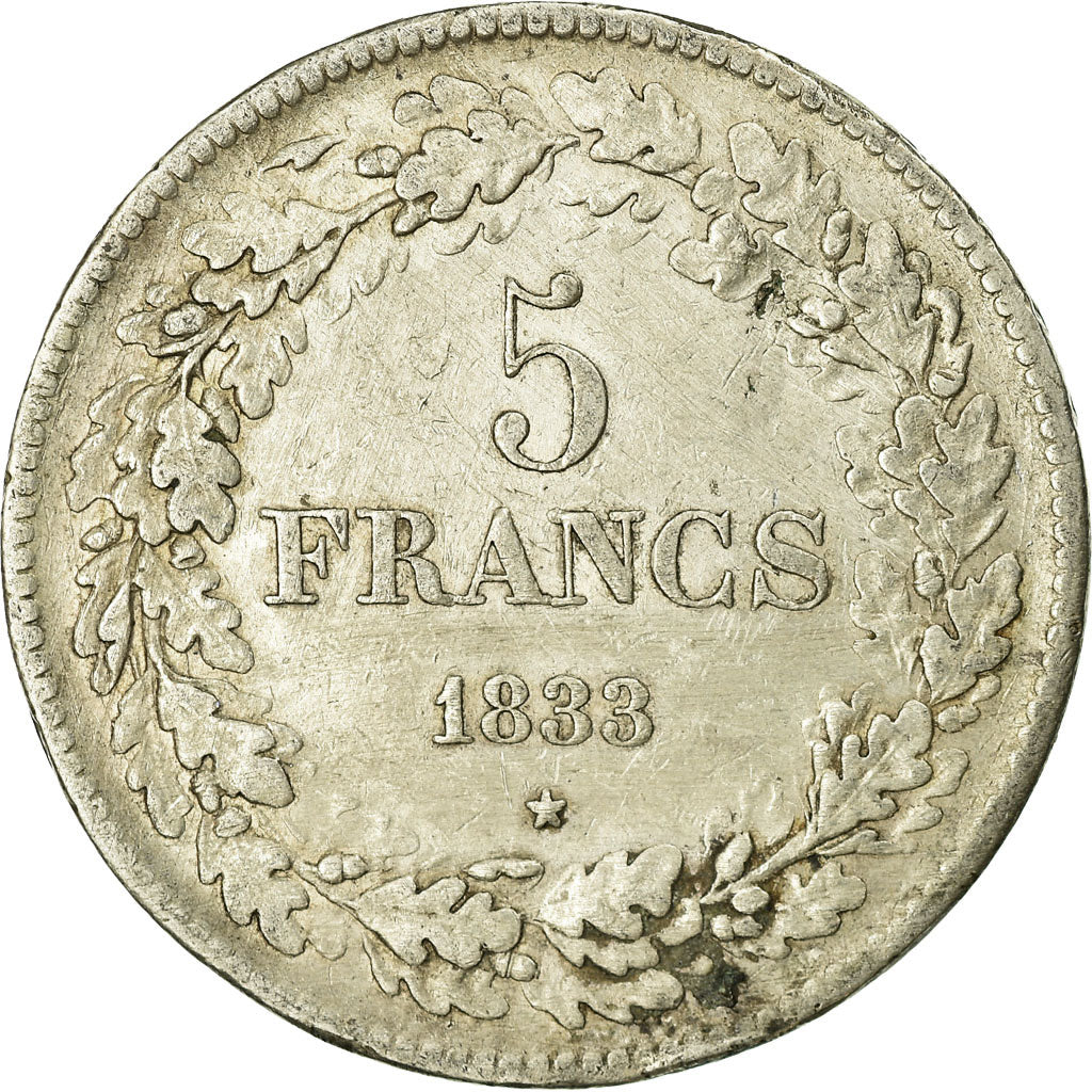 Coin, Belgium, Leopold I, 5 Francs, 5 Frank, 1833, EF(40-45), Silver, KM:3.1