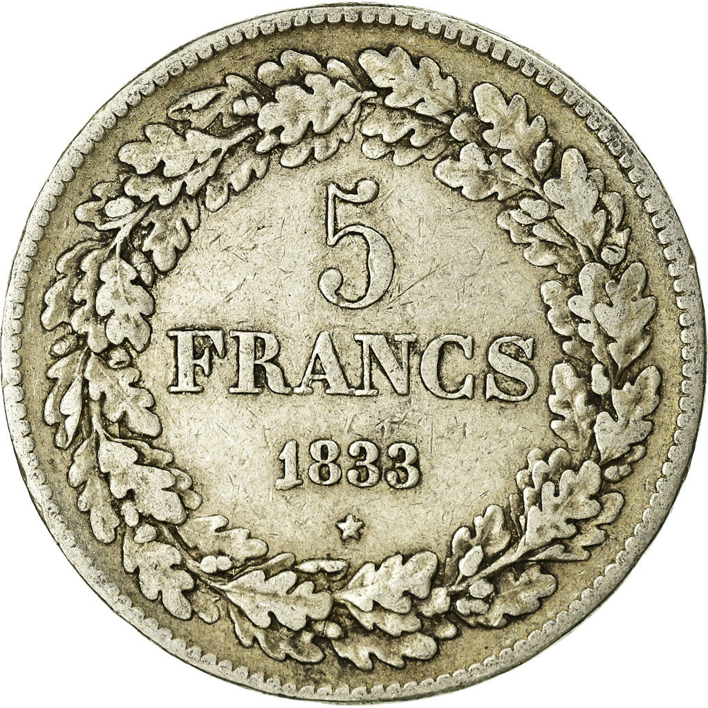 Coin, Belgium, Leopold I, 5 Francs, 5 Frank, 1833, EF(40-45), Silver, KM:3.1