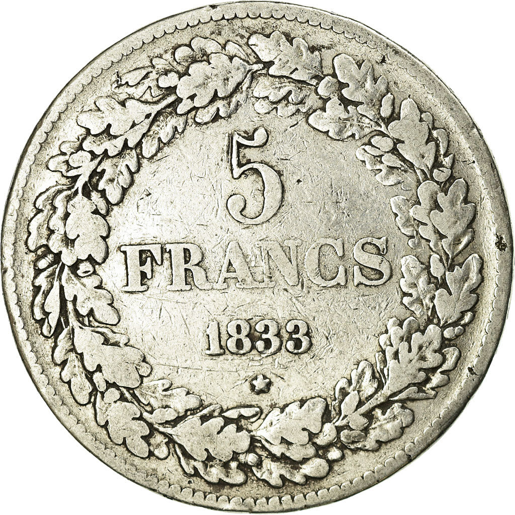 Moneta, Belgio, Leopold I, 5 Francs, 5 Frank, 1833, MB, Argento, KM:3.1