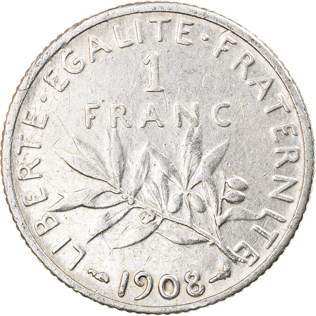 Coin, France, Semeuse, Franc, 1908, Paris, VF(30-35), Silver, KM:844.1