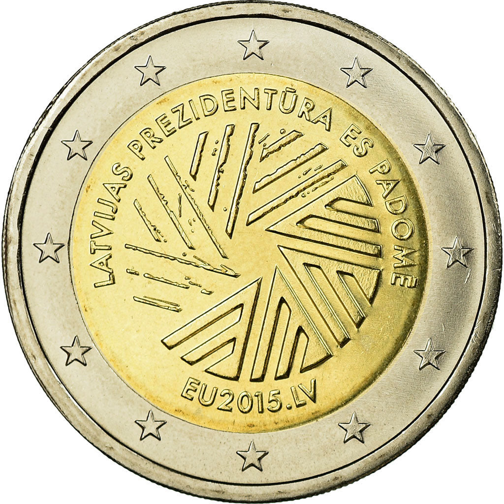 Letónia, 2 Euro, Présidence de l'UE, 2015, AU(55-58), Bimetálico, KM:New