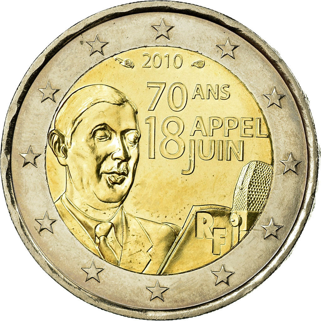France, 2 Euro, 70 ans appel du 18 juin 1940, 2010, SUP, Bi-Metallic, KM:1676