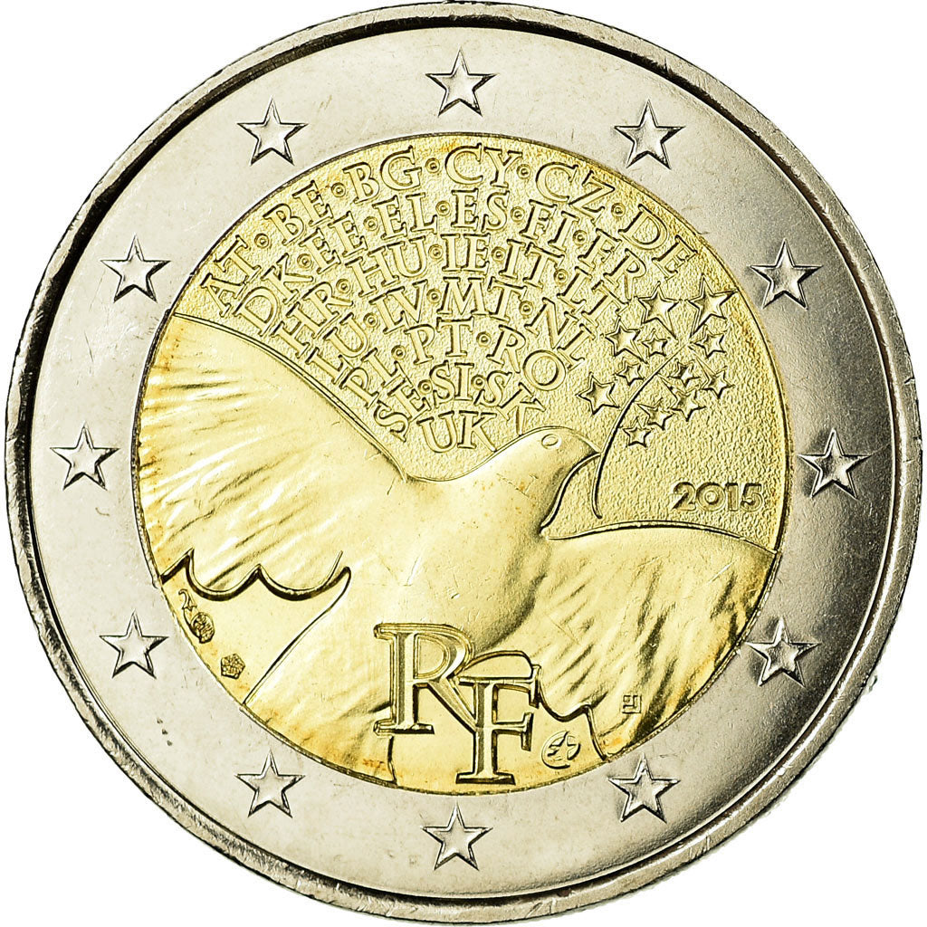 Francja, 2 Euro, 70 ans de Paix en Europe, 2015, AU(55-58), Bimetaliczny