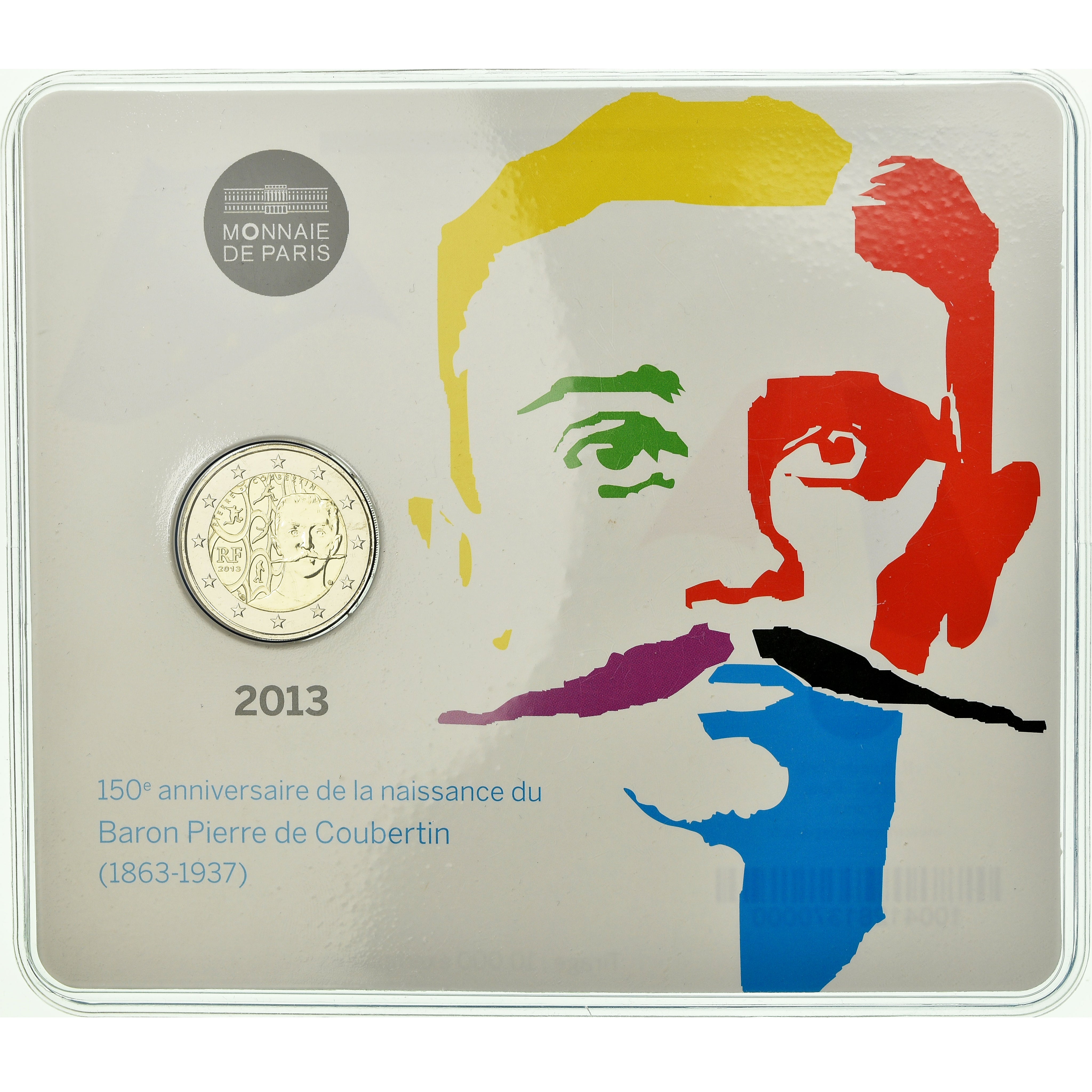 France, 2 Euro, Baron Pierre Coubertin, 2013, BU, MS(65-70), Bi-Metallic