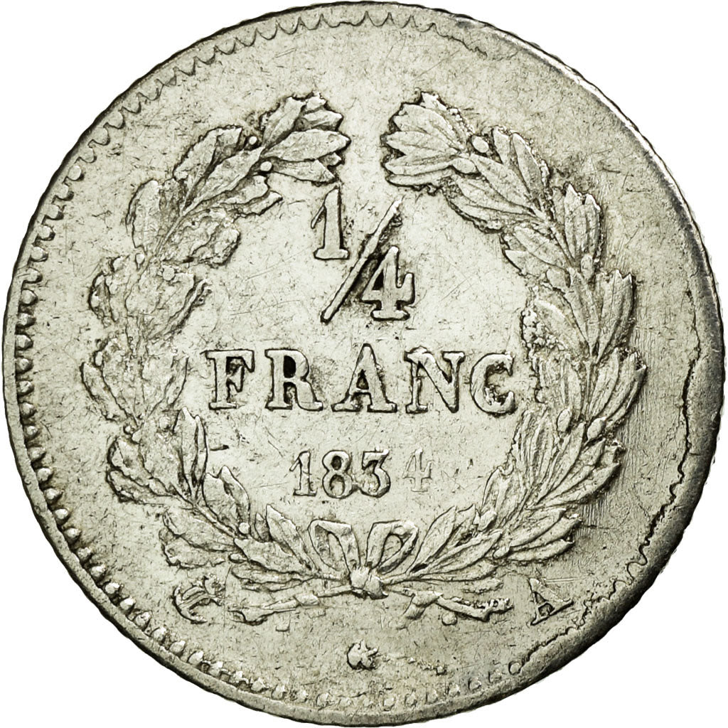 Münze, Frankreich, Louis-Philippe, 1/4 Franc, 1834, Paris, VZ, Silber
