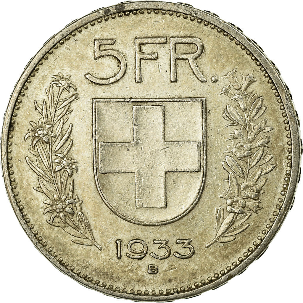 Coin, Switzerland, 5 Francs, 1933, Bern, EF(40-45), Silver, KM:40