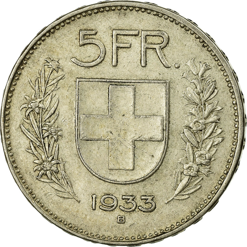 Coin, Switzerland, 5 Francs, 1933, Bern, EF(40-45), Silver, KM:40
