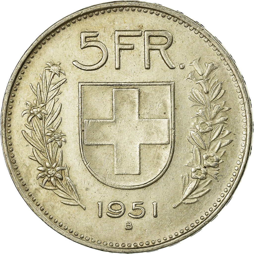 Coin, Switzerland, 5 Francs, 1951, Bern, EF(40-45), Silver, KM:40