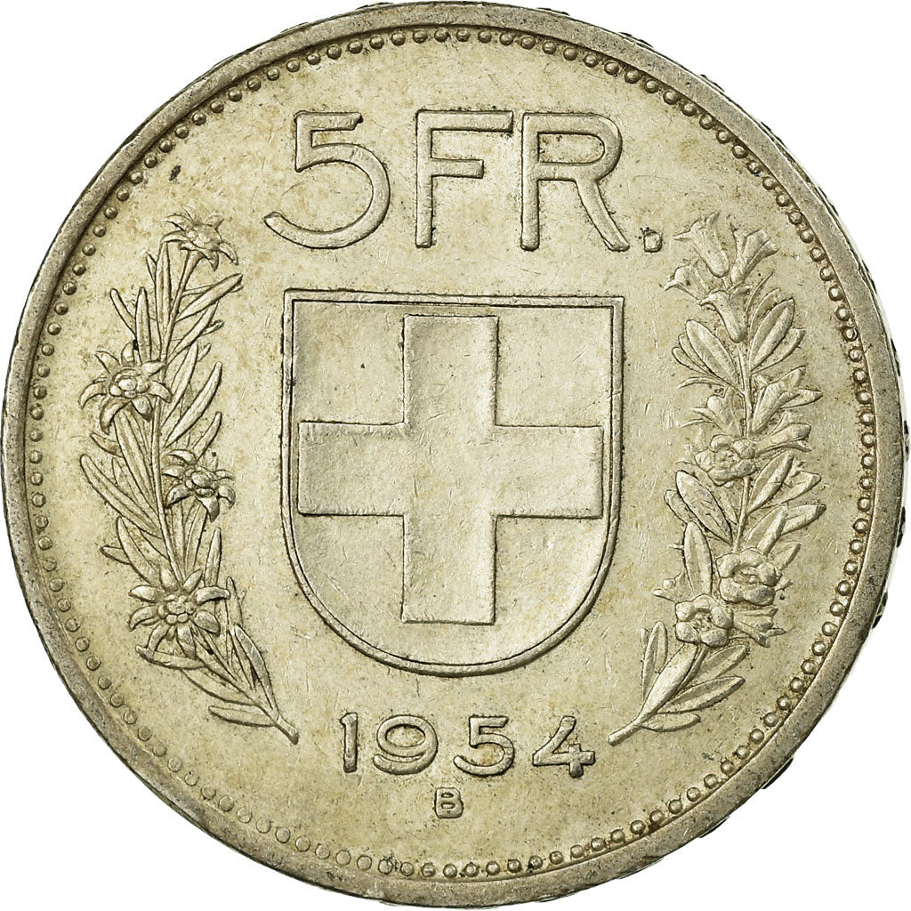Coin, Switzerland, 5 Francs, 1954, Bern, EF(40-45), Silver, KM:40