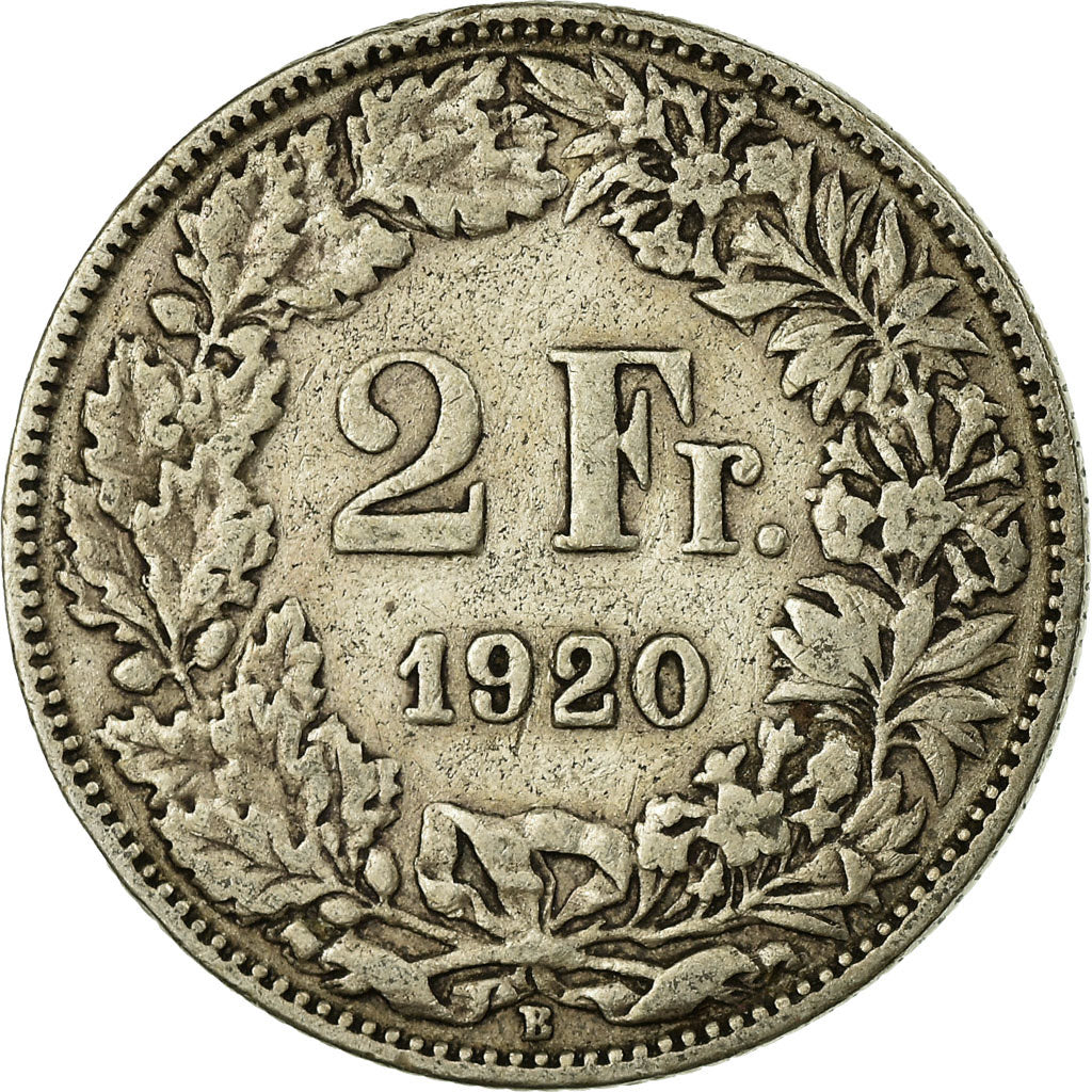 Coin, Switzerland, 2 Francs, 1920, Bern, VF(30-35), Silver, KM:21