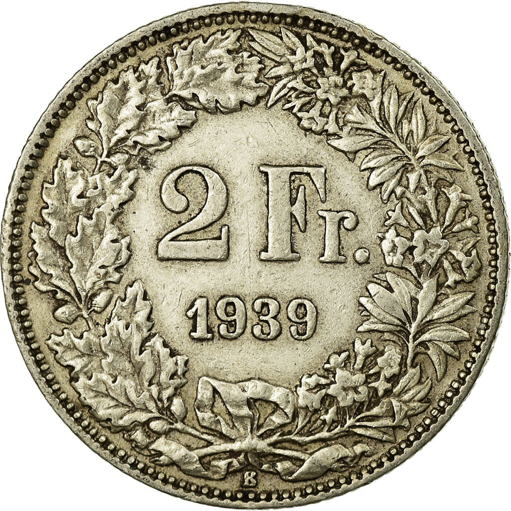 Coin, Switzerland, 2 Francs, 1939, Bern, EF(40-45), Silver, KM:21