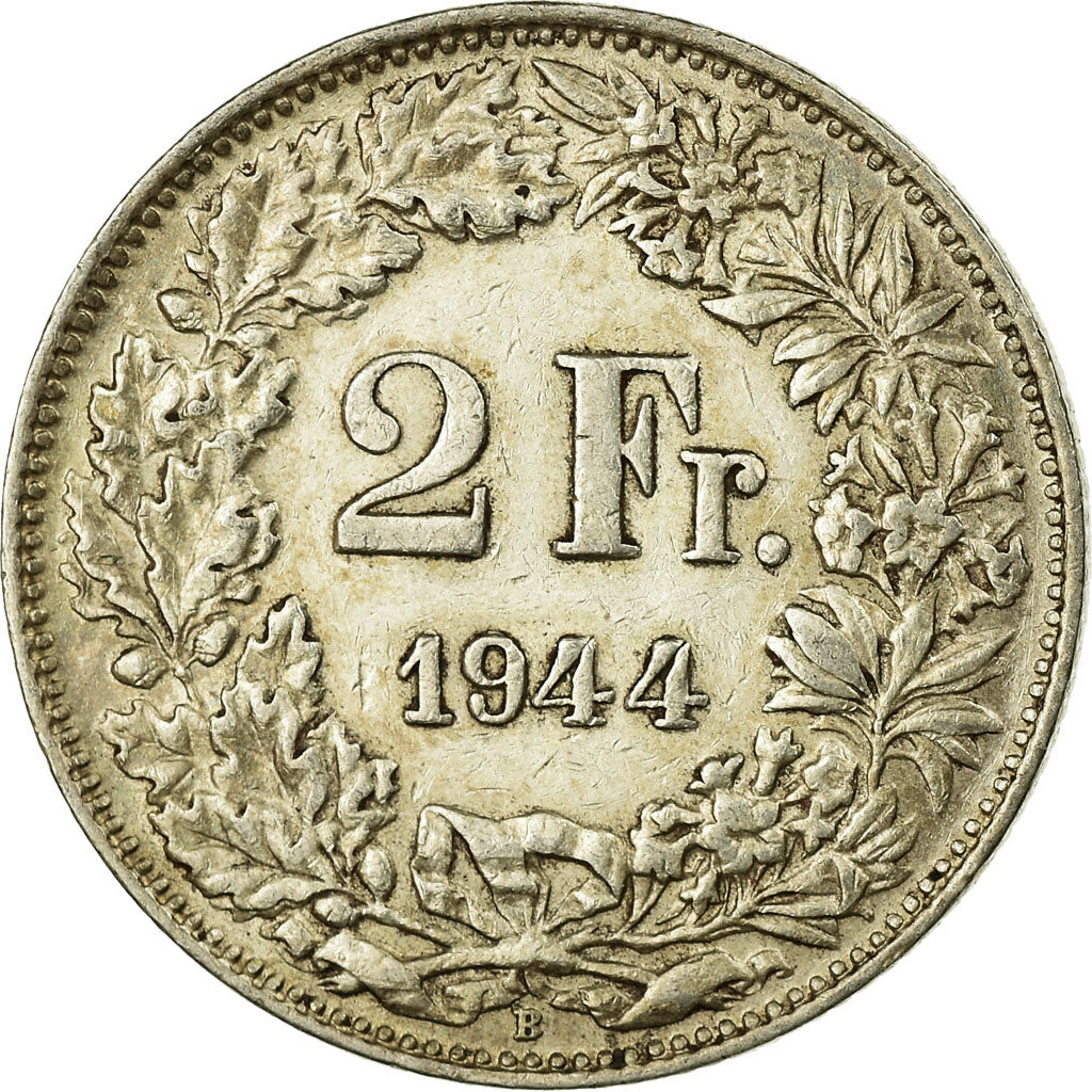 Coin, Switzerland, 2 Francs, 1944, Bern, VF(30-35), Silver, KM:21