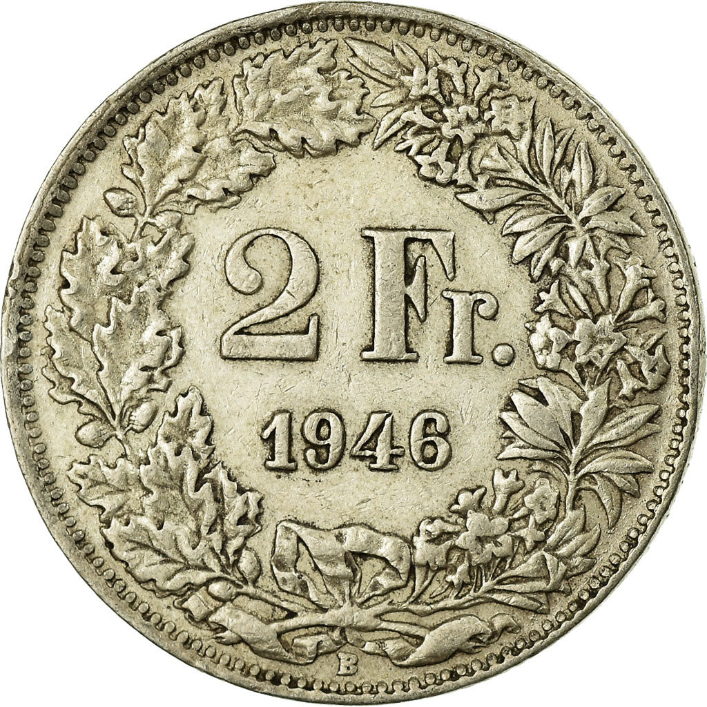 Coin, Switzerland, 2 Francs, 1946, Bern, EF(40-45), Silver, KM:21
