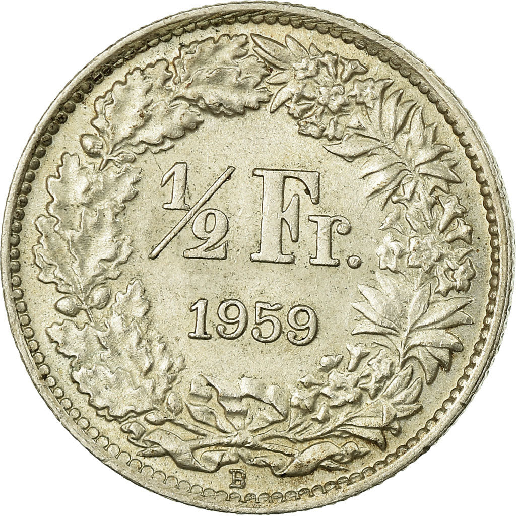 Coin, Switzerland, 1/2 Franc, 1959, Bern, AU(55-58), Silver, KM:23
