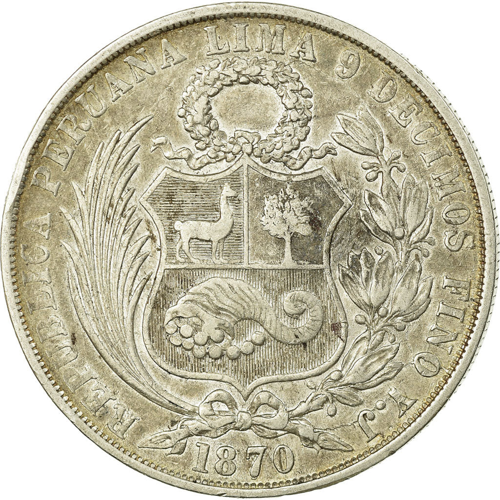 Coin, Peru, SOUTH PERU, Sol, 1870, Lima, EF(40-45), Silver, KM:196.3