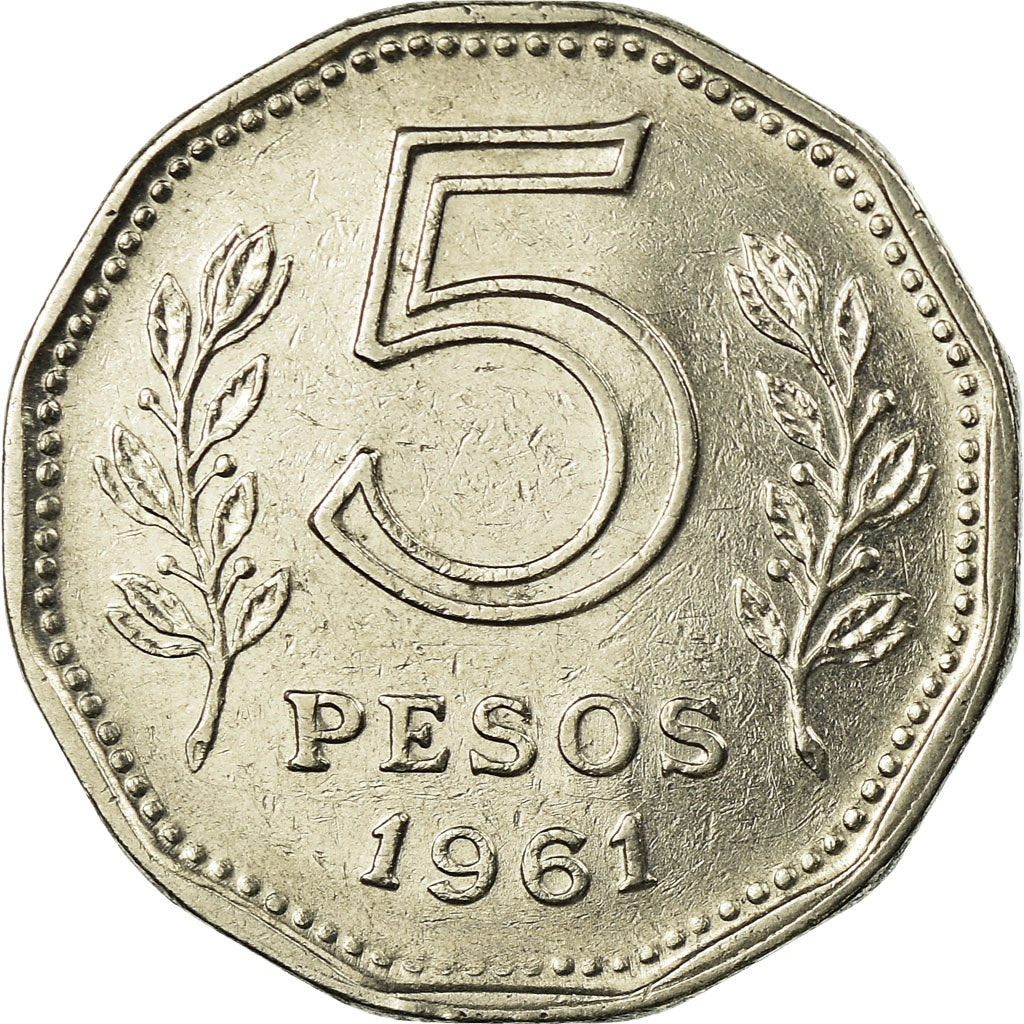 Coin, Argentina, 5 Pesos, 1961, EF(40-45), Nickel Clad Steel, KM:59