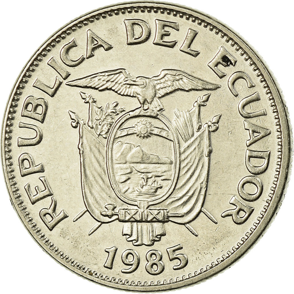 Coin, Ecuador, 50 Centavos, Cincuenta, 1985, EF(40-45), Nickel Clad Steel, KM:87
