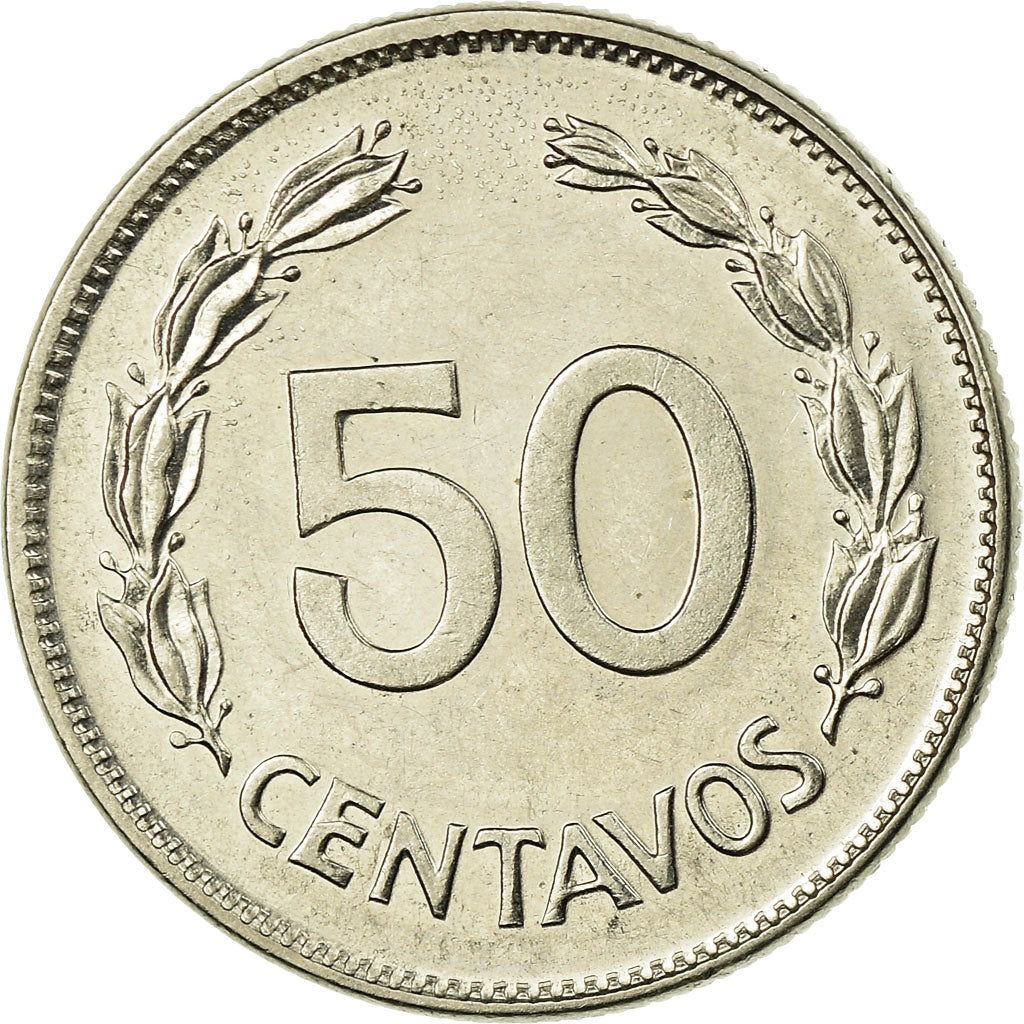 Coin, Ecuador, 50 Centavos, Cincuenta, 1985, EF(40-45), Nickel Clad Steel, KM:87