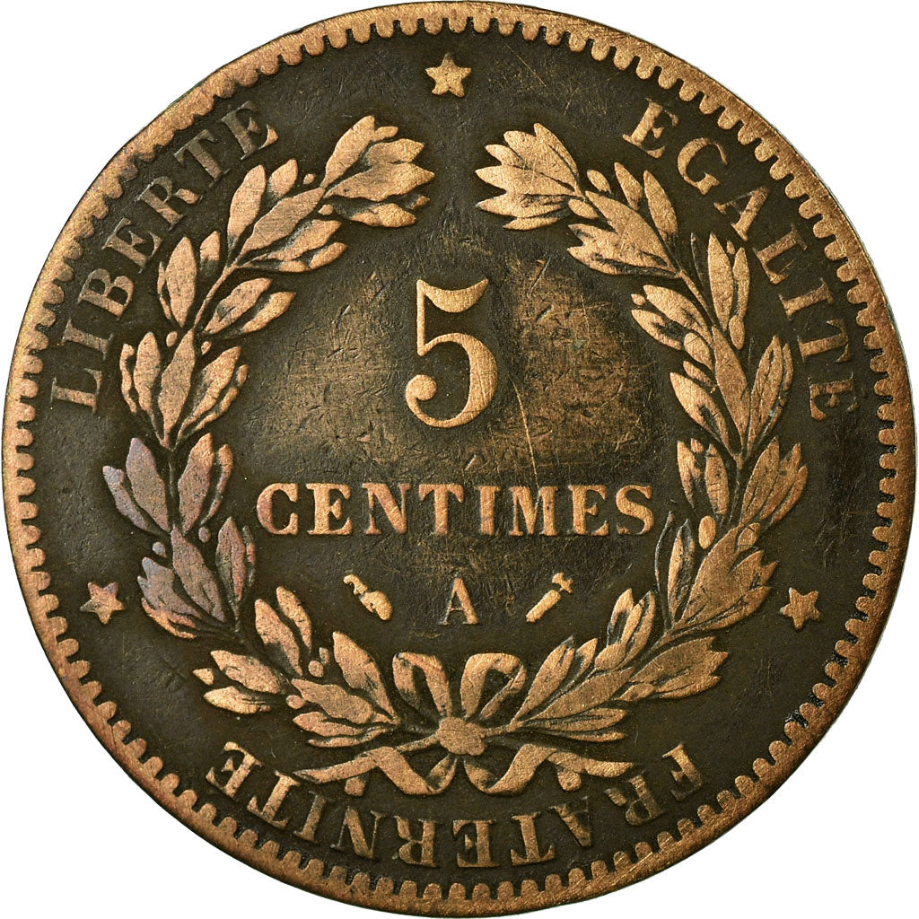 Monnaie, France, Cérès, 5 Centimes, 1890, Paris, TB, Bronze, Gadoury:165
