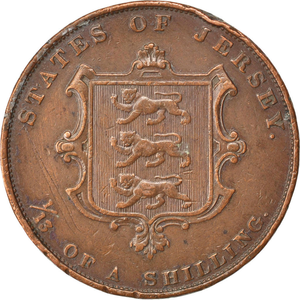 JERSEY, 1/13 Shilling, 1858, KM #3, EF(40-45), Copper, 17.36