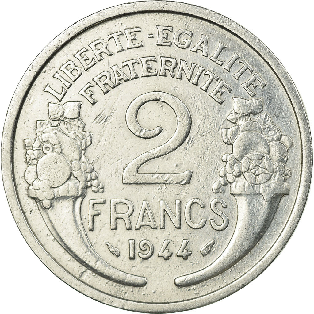 Coin, France, Morlon, 2 Francs, 1944, Paris, EF(40-45), Aluminum, KM:886a.1