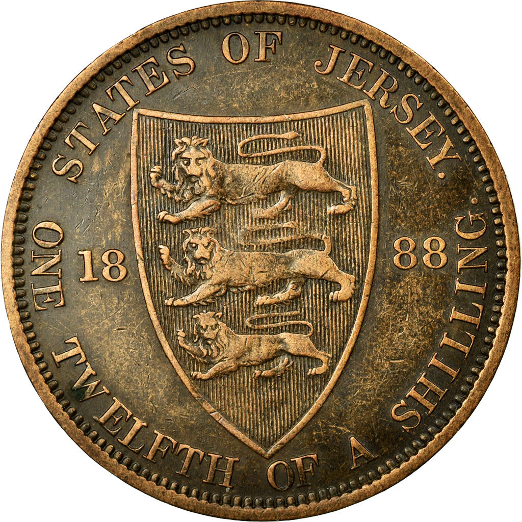 Coin, Jersey, Victoria, 1/12 Shilling, 1888, EF(40-45), Bronze, KM:8