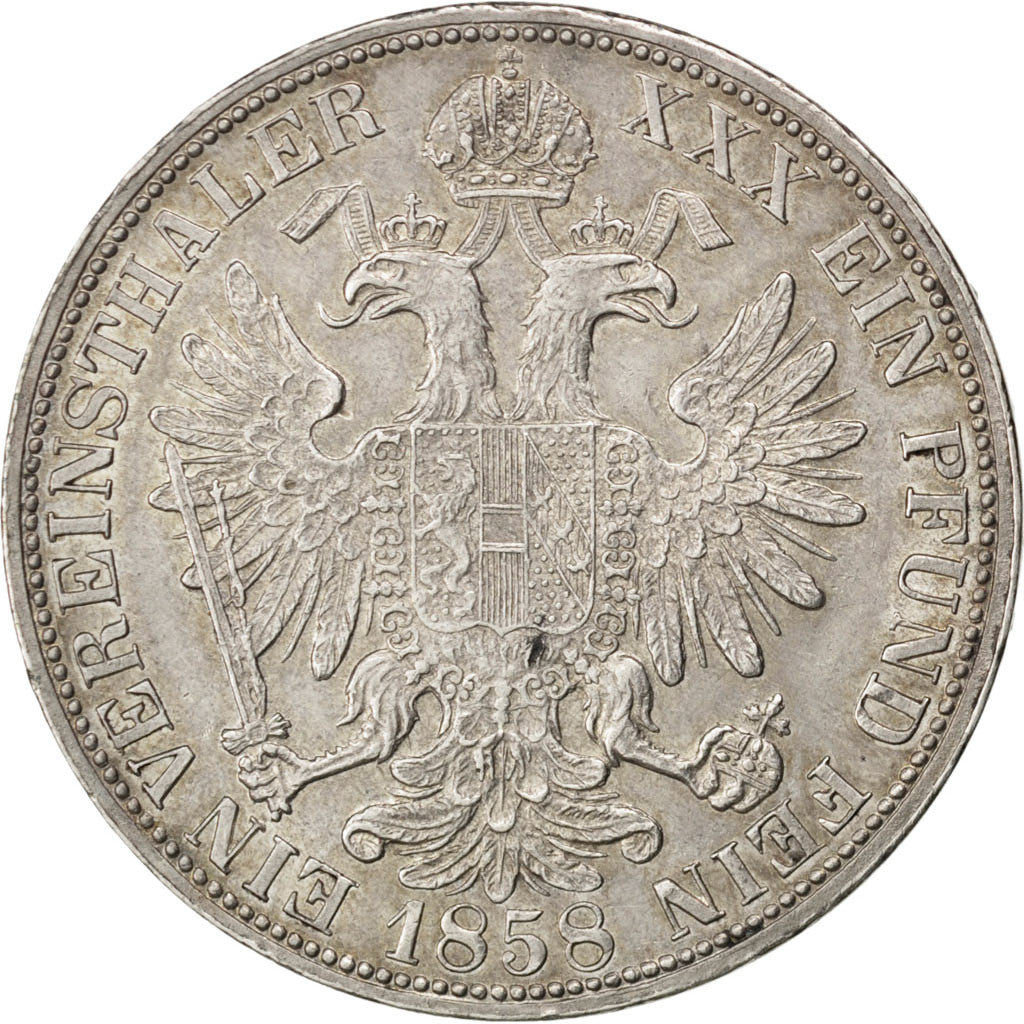 Coin, Austria, Franz Joseph I, Thaler, 1858, Vienne, AU(55-58), Silver, KM:2244