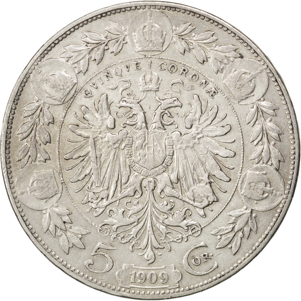 AUSTRIA, 5 Corona, 1909, KM #2814, EF(40-45), Silver, 23.92