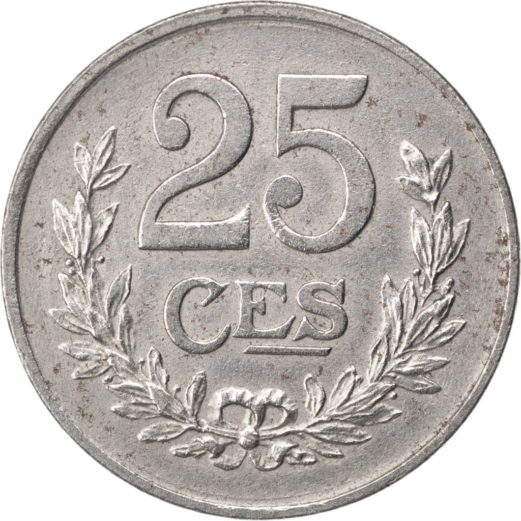 LUXEMBOURG, 25 Centimes, 1922, KM #32, AU(50-53), Iron, 3.90