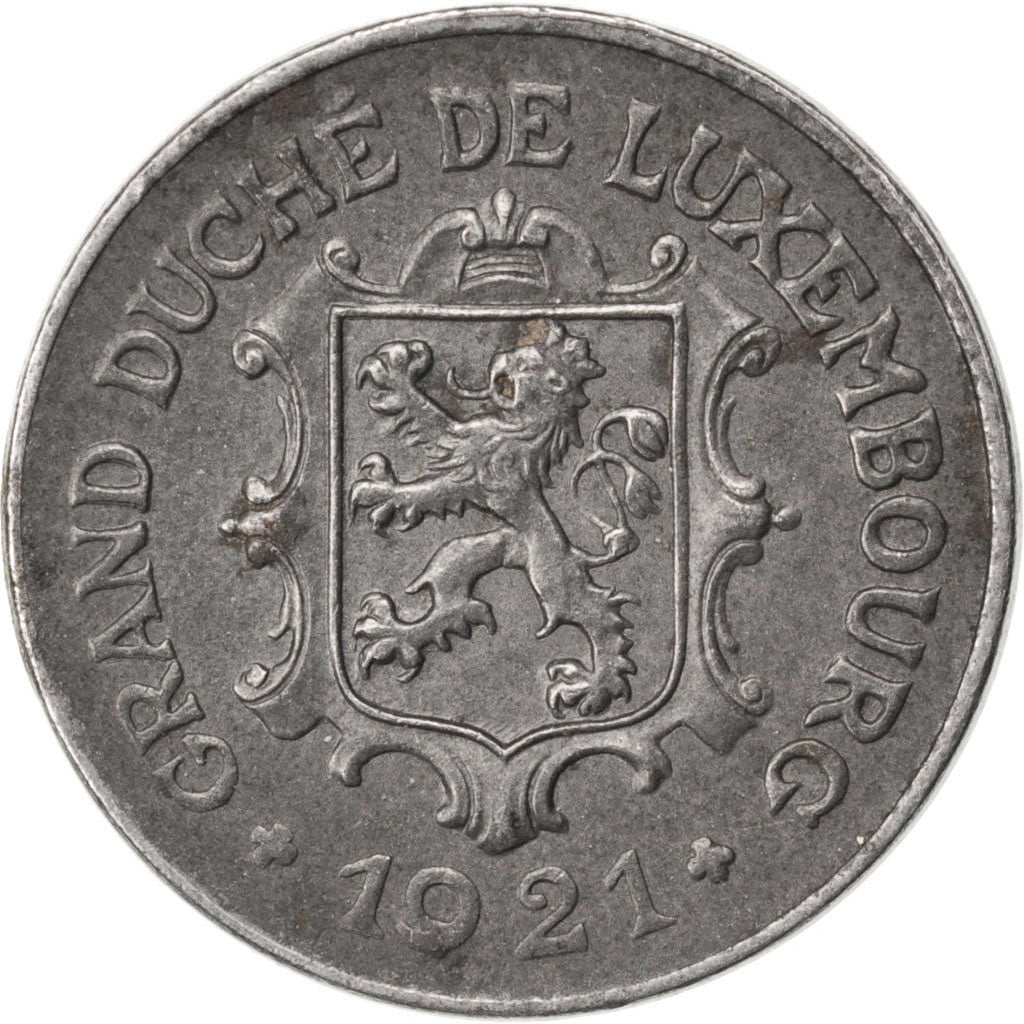 LUXEMBOURG, 10 Centimes, 1921, KM #31, AU(55-58), Iron, 3.24