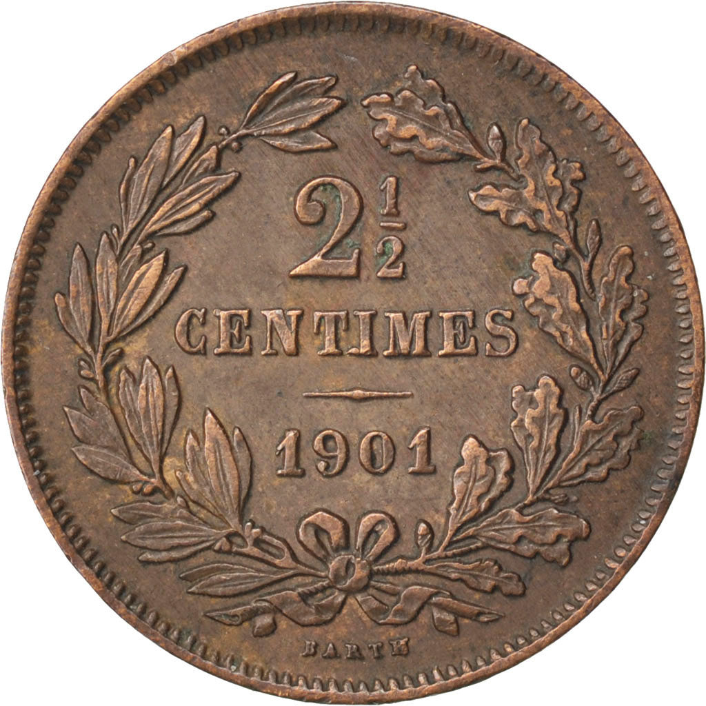 LUXEMBOURG, 2-1/2 Centimes, 1901, Utrecht, KM #21, AU(50-53), Bronze, 2.56