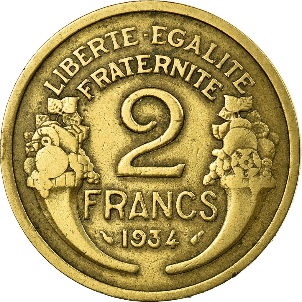 Moeda, França, Morlon, 2 Francs, 1934, Paris, EF(40-45), Alumínio-Bronze