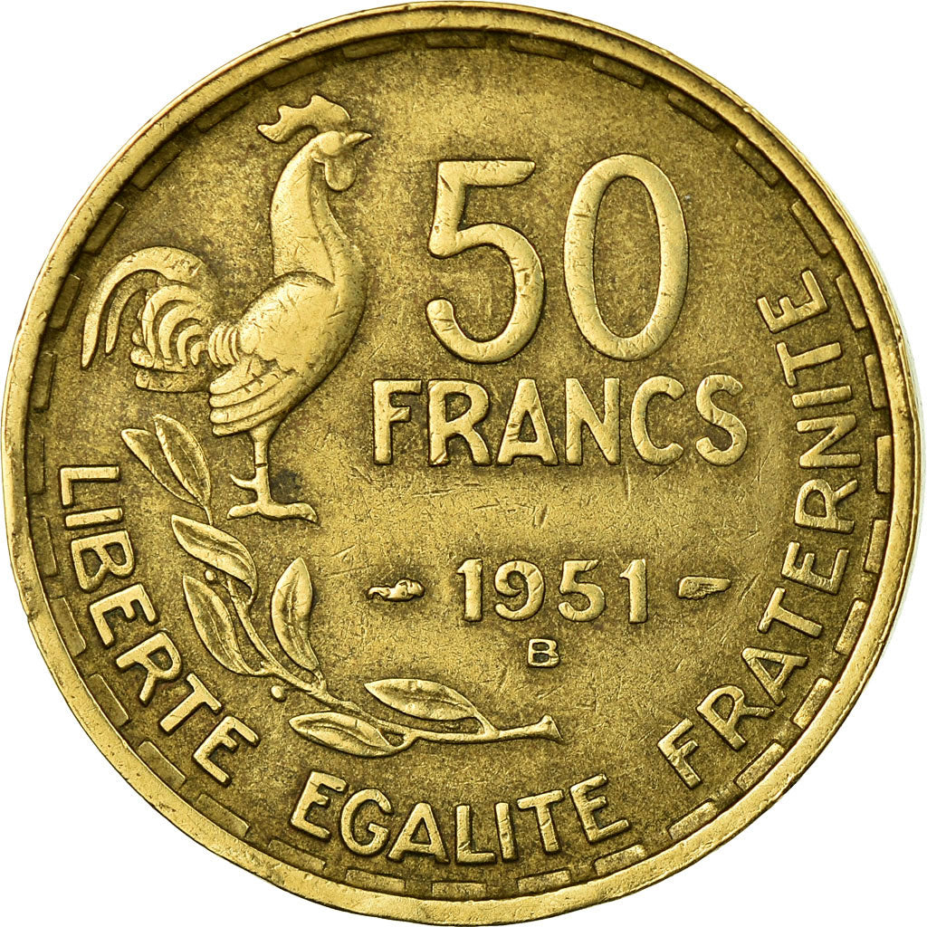Coin, France, Guiraud, 50 Francs, 1951, Beaumont - Le Roger, EF(40-45)