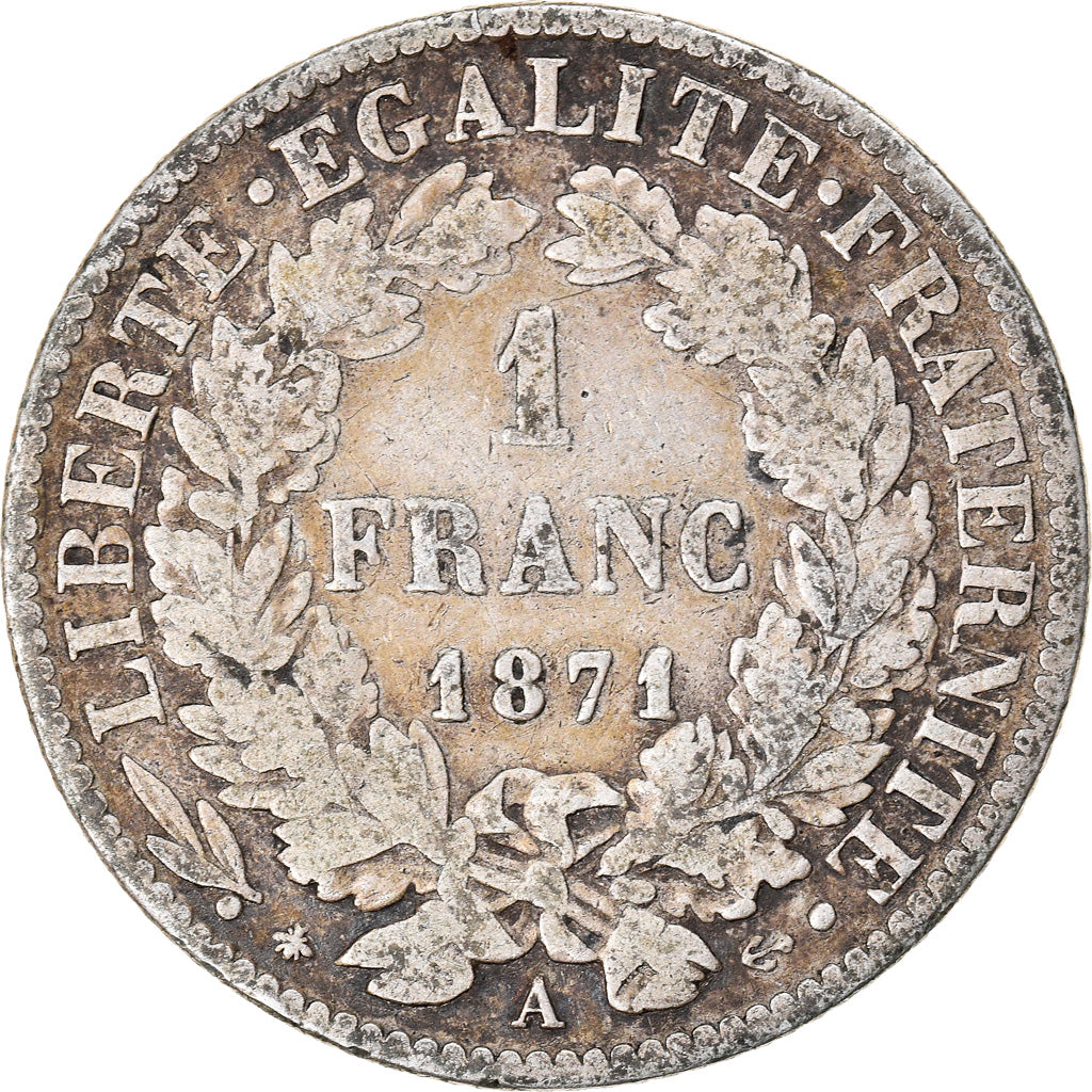 Coin, France, Cérès, Franc, 1871, Paris, VF(30-35), Silver, KM:822.1