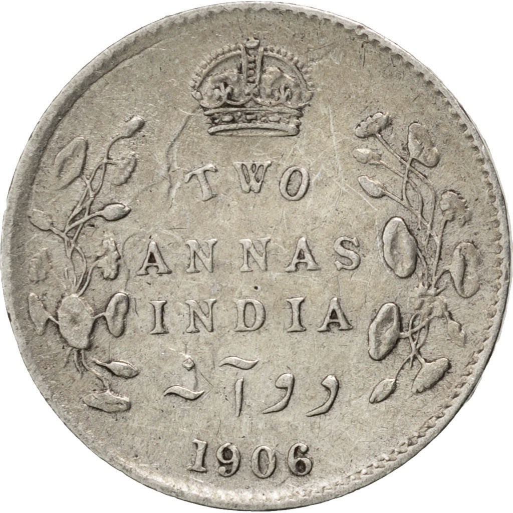 INDIA-BRITISH, 2 Annas, 1906, KM #505, EF(40-45), Silver, 1.43