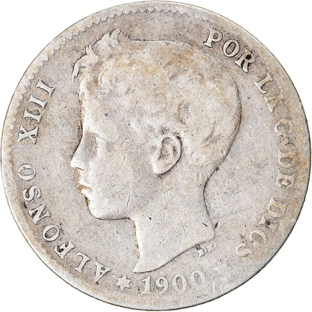 Coin, Spain, Alfonso XIII, Peseta, 1900, Valencia, F(12-15), Silver, KM:706
