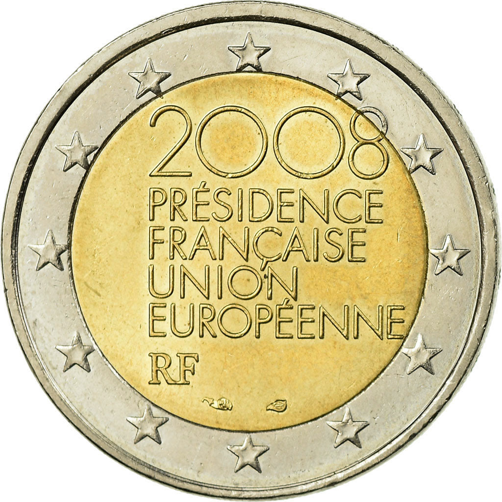 Francja, 2 Euro, European Union President, 2008, Paris, EF(40-45), Bimetaliczny